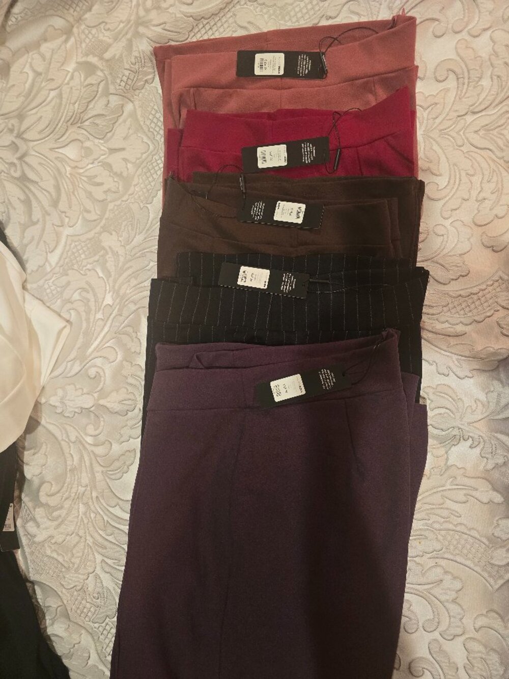 Fashion Nova Dress Pants Bundle (5)- 2X: Plum, BlackPinstripe, Brown, Red, Rose